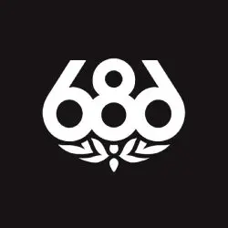 A black and white logo of the number six eight.