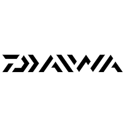 A green background with black letters that say daiwa.