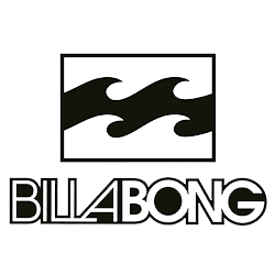 A green background with the word billabong in front of waves.