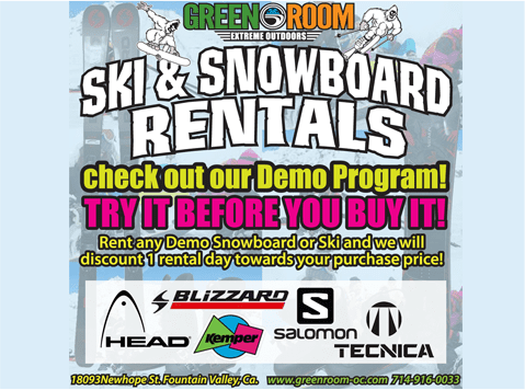 A flyer advertising the ski and snowboard rentals.